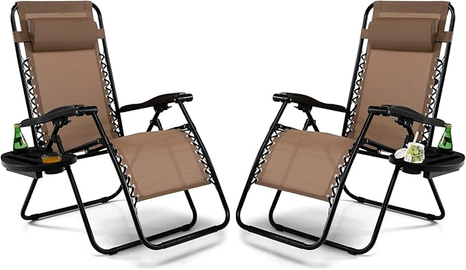 Tangkula Zero Gravity Chair, Folding Patio Lounge Chair Adjustable Outdoor Recliner with Cup Holder - Photo 1