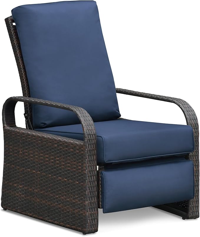 ATR ART TO REAL Outdoor Recliner, Set of 2 Wicker Reclining Chair with Coffee End Side Table - Photo 8