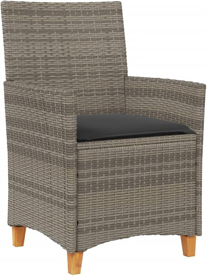 Patio Chairs with Cushions 2 pcs Gray Poly Rattan&Solid Wood, Suitable for patios, Gardens, Balconies - Photo 5