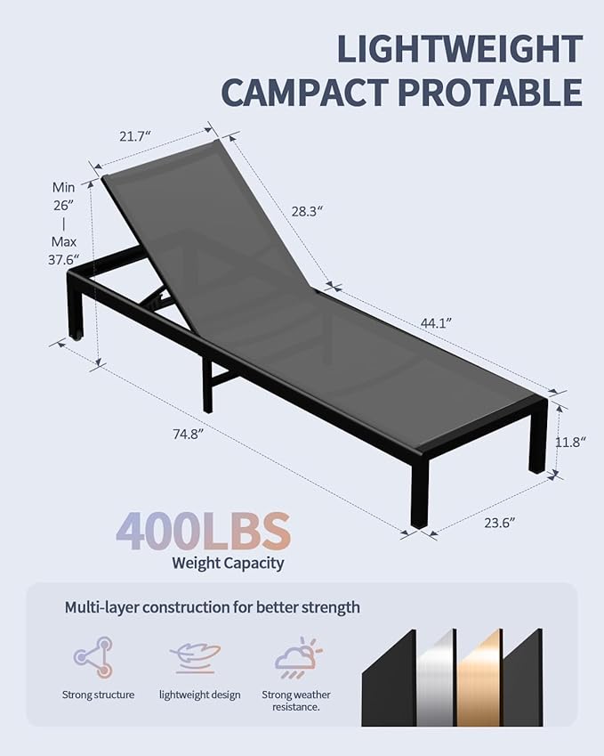 Aluminum Lounge Chairs Outdoor Chaise Furniture - Photo 2