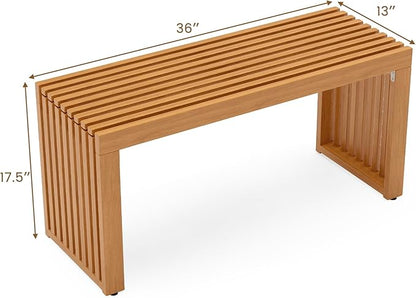 HAPPYGRILL Outdoor Acacia Wood Bench, Patio Bench with Slatted Seat & Metal Protectors, for Entryway Porch Backyard Park, 800 lbs (1)