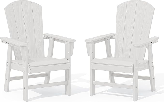 SERWALL Outdoor Adirondack Dining Chair Set of 2, All Weather HDPE Patio Chairs, White