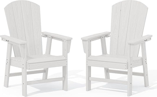 SERWALL Outdoor Adirondack Dining Chair Set of 2, All Weather HDPE Patio Chairs, White