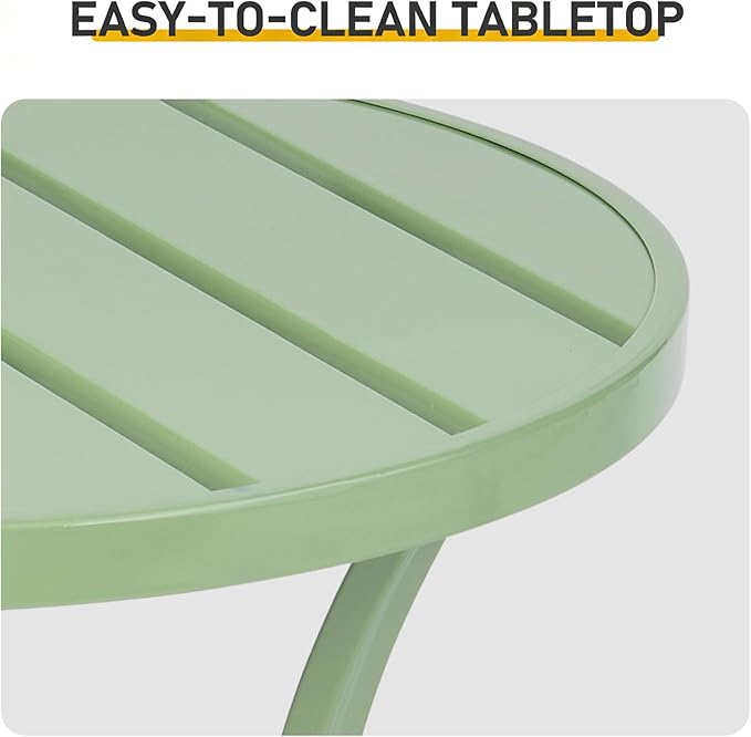 Outdoor Side Tables, Weather Resistant Iron Patio End Table, Portable Small Round Outdoor Metal Accent Bistro Coffee Plant Tables for Patio Yard Balcony Garden Bedside (Light Green)