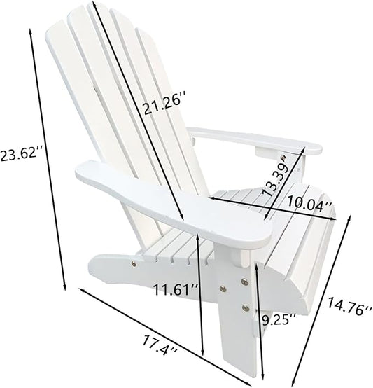 Wood Children Adirondack Chair,Ergonomic All-Weather Adirondack Chairs,Durable Patio Lounge Chair for Outdoor,Garden,Lawn,Indoor,White