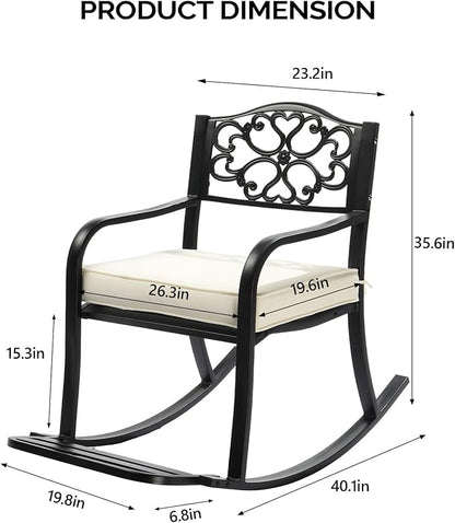 Outdoor Metal Rocking Chair with Cushion, Patio Rocking Bench for Garden, Porch, Balcony, Outdoor Rocking Bench with Cushion, Patio Rocker Rocking Chair for Outside