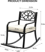 Metal Rocking Chair with Cushion, Outdoor Rocking Bench Wrought Iron Patio Rocking Chair with Footrest for Outside - Photo 3