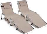 COSTWAY Tanning Chair with Face Hole, Folding Sun Bathing Lounge Chair with Armrest, Side Pocket & Protective Flap - Photo 1