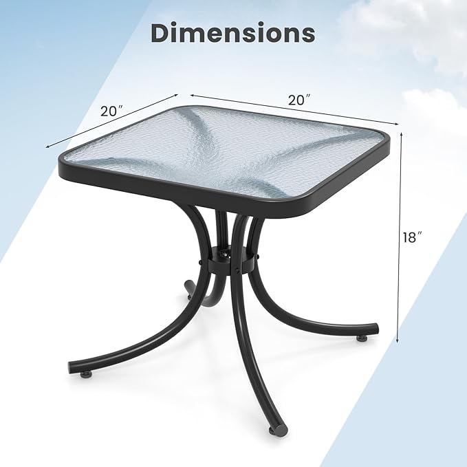 Tangkula Outdoor Bistro Table, 20 Inches Patio Side Table with Tempered Glass Tabletop & Steel Frame, Patio Coffee End Table for Backyard, Lawn, Garden (Black)
