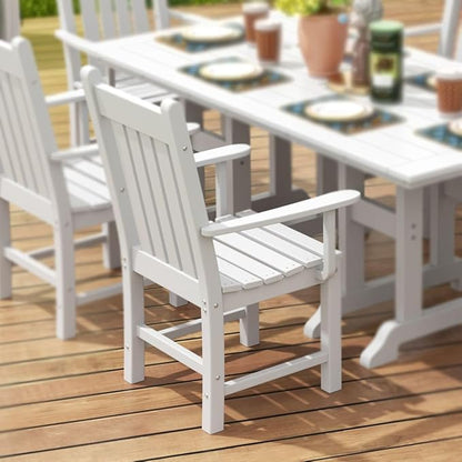 WestinTrends Malibu Classic Outdoor Dining Chairs with Arms, All Weather Poly Lumber Adirondack Patio Chairs Restaurant Bistro Chairs Support 350 LBS, Arched Backrest and Curved Seat, White