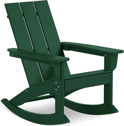 Costaelm Outdoor Adirondack Chair, All Weather Resistant Lawn Chairs Balcony Chair and Fire Pit Chairs, Patio Chair Outdoor Porch Rocking Chair High Back HDPE Poly Lumber, Dark Green