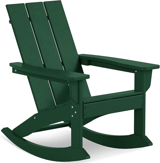 Costaelm Outdoor Adirondack Chair, All Weather Resistant Lawn Chairs Balcony Chair and Fire Pit Chairs, Patio Chair Outdoor Porch Rocking Chair High Back HDPE Poly Lumber, Dark Green