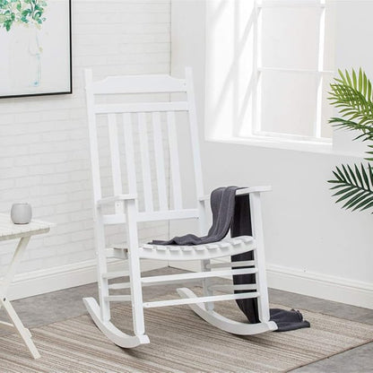 Wood Rocking Chair Porch Rocker Classic Outdoor Patio Outdoor Indoor Furniture for Balcony, Backyard, Garden, Outside, White