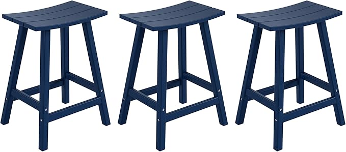 WestinTrends Malibu Malibu 24 Inch Counter High Saddle Stools (Set of 3), Navy Blue