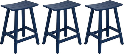 WestinTrends Malibu Malibu 24 Inch Counter High Saddle Stools (Set of 3), Navy Blue