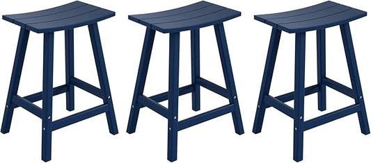 WestinTrends Malibu Malibu 24 Inch Counter High Saddle Stools (Set of 3), Navy Blue