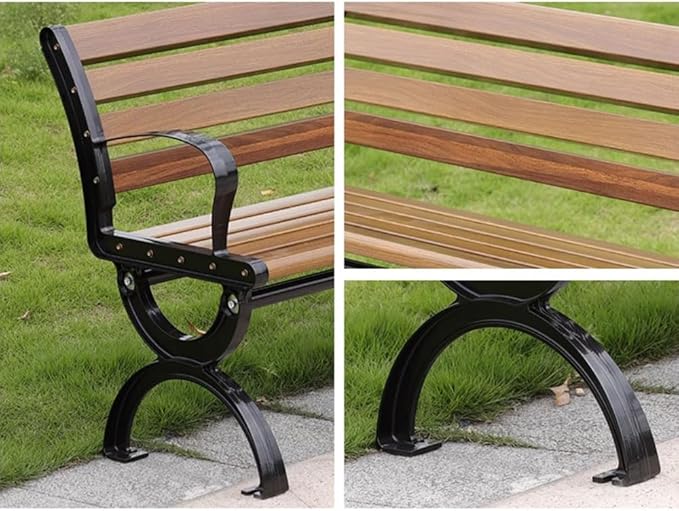 LITFAD Outdoor Bench Modern Park Bench with Corrosion Resistant Metal Frame, Light Brown Wooden Seating with Backrest, Garden Bench for Patio, Lawn, Yard, Porch - Type B, 71" L x 21.5" W x 29.5" H