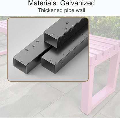Metal Outdoor Bench with Simple Backrest, Modern Design Garden Bench, Multifunctional Front Porch Furniture, Benchs Seat for Garden, Patio，Park, Plant(Pink,180cm/70.9in)