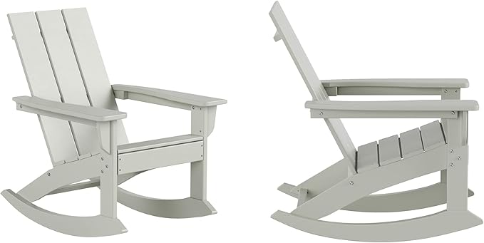 WO WESTIN OUTDOOR HDPE Shoreside Modern Rocking Poly Adirondack Chair (Set of 2),Sand