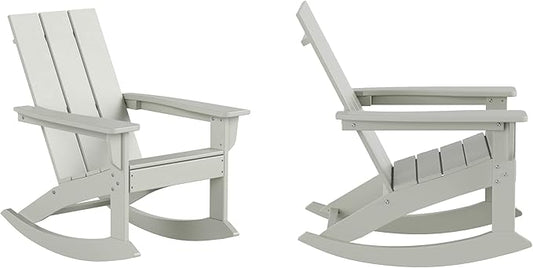 WO WESTIN OUTDOOR HDPE Shoreside Modern Rocking Poly Adirondack Chair (Set of 2),Sand
