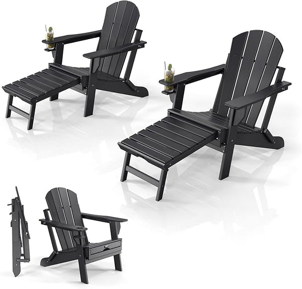 VINGLI Folding Adirondack Chair Set of 2 with Ottoman - Photo 1
