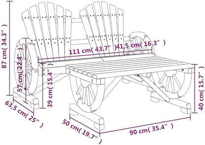 2-Seater Adirondack Chair and Table Set, Solid Fir Wood, 25 x 46.9 x 34.3 in, Rustic Brown Garden Lounge for Patio Balcony Outdoor Seating