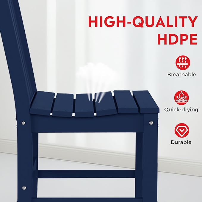Costaelm Armless Outdoor Chair, Patio Adirondack Chair, HDPE Poly Lumber Waterproof Restaurant Bistro Kitchen Dining Chair for Outside Porch Backyard Garden, Navy Blue