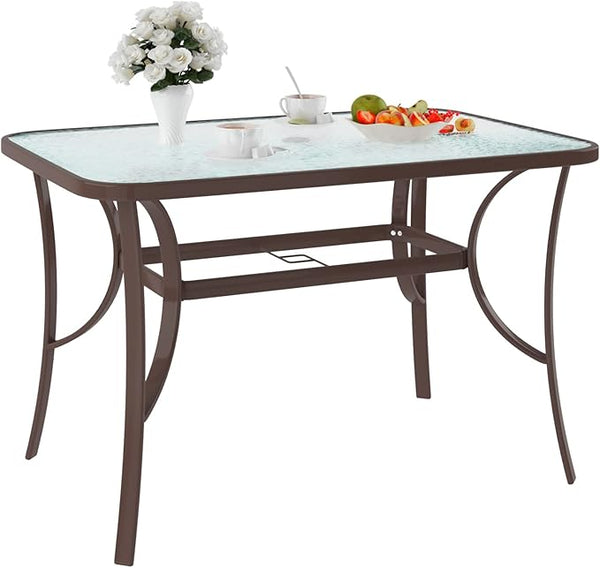 soges 47in Outdoor Patio Bistro Coffee Tea Table, Rectangular Tempered Glass Steel Frame Dining Table with Umbrella Hole - Photo 1