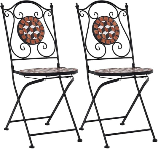 Mosaic Bistro Chairs 2 pcs Brown Ceramic Patio Chairs Outdoor Furniture Outdoor Chairs Suitable for Gardens, Pools and Balconies.