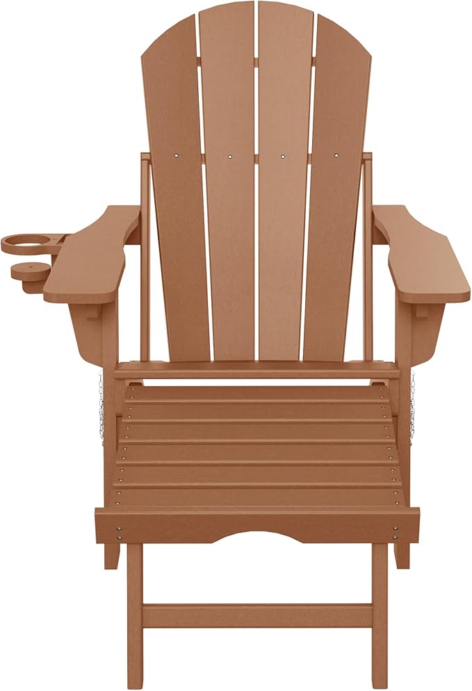 WestinTrends Malibu Folding Adjustable Adirondack Chair with Retractable Ottoman and Cup Holder, Teak