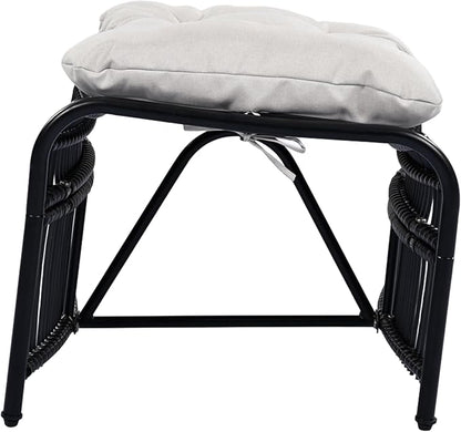 Christopher Knight Home Hanley Patio Wicker Lounge Chair with Ottoman Footrest+Coffee Table, 3-Piece Outdoor Furniture Set for Porch/Balcony/Deck/Backyard, Metal Frame and Soft Cushions, Beige+Black