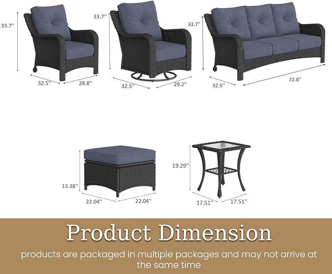 9 Piece Patio Furniture Set, All-Weather Wicker Outdoor Conversation Set with Swivel Rocking Chair and 6 Inch Thick - Photo 2