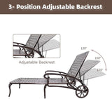 Chaise Outdoor Aluminum Lounge Chair with Wheels, 3-Position Adjustable Recliner Furniture Set for Poolside - Photo 4