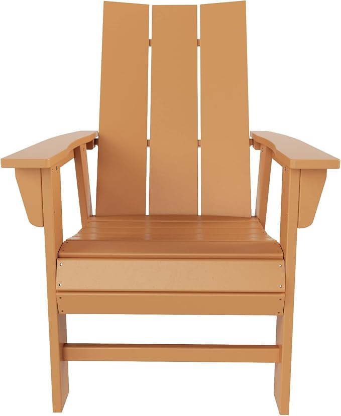 WO WESTIN OUTDOOR HDPE Shoreside Modern Curveback Adirondack Dining Chair,Teak