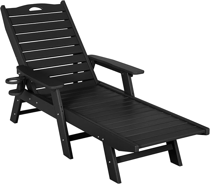 nalone Chaise Lounge Outdoor with 5-Position Adjustable Backrest, HDPE Lounge Chair for Outside Supports Up to 400 LBS, Pool Lounge Chairs for Patio Poolside Deck Beach Backyard (Black)