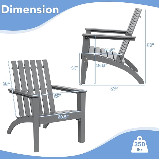Giantex Adirondack Chair Set of 2 Acacia Wood Outdoor Chairs, 350 lbs Weight Capacity, Weather Resistant Campfire Chairs for Lawn Seating, Garden, Poolside, Balcony, Patio Lounger, Black
