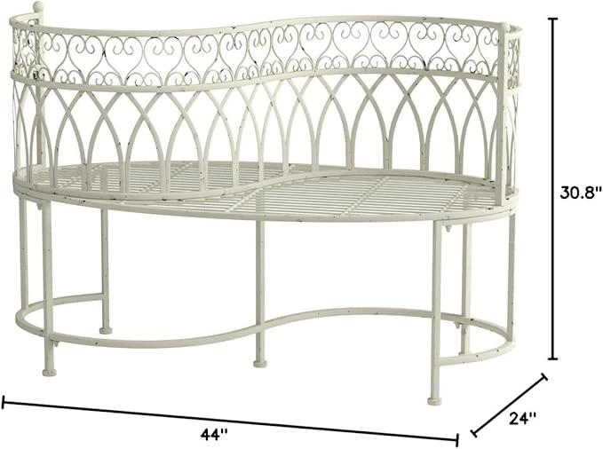 SAFAVIEH Outdoor Collection Lara Victorian Antique White Iron Kissing Bench