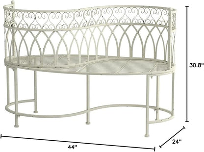 SAFAVIEH Outdoor Collection Lara Victorian Antique White Iron Kissing Bench