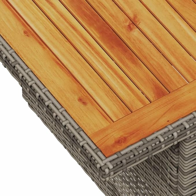 vidaXL Adjustable Garden Table Grey Poly Rattan with Solid Acacia Wood 39.4X21.7In Indoor Outdoor Dining Holds 6 People - Photo 7