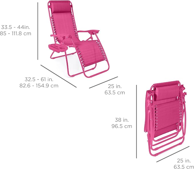 Best Choice Products Set of 2 Adjustable Steel Mesh Zero Gravity Lounge Chair Recliners w/Pillows and Cup Holder Trays - Photo 2