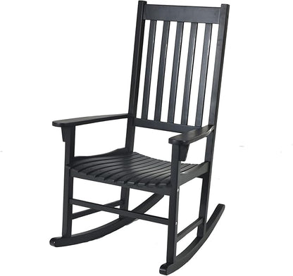 Tangkula Acacia Wood Porch Rocking Chair, Wooden Rocking Chair Rocker with High Back & Armrest for Indoor Outdoor Use, Patio Rocker for Garden Lawn Balcony Backyard Poolside (1, Black)