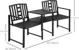 Outsunny Metal Garden Bench with Middle Table and Umbrella Hole, 2-in-1 Double Patio Chairs - Photo 3