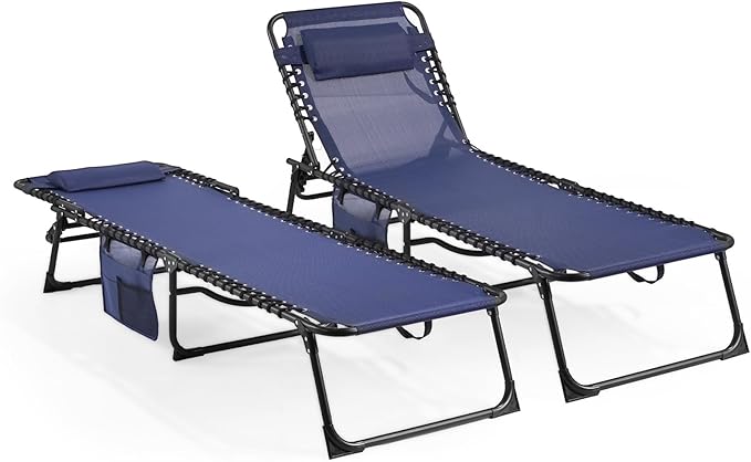 Unovivy Outdoor Chaise Lounge Chairs Set of 2, Portable Folding Pool Lounge Chair with 5-Position Reclining Back - Photo 1