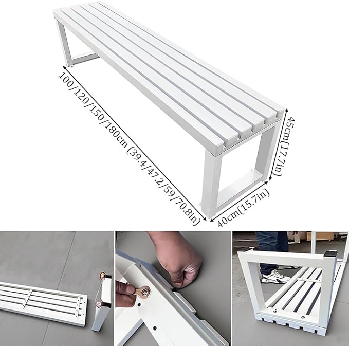 Outdoor Bench 2-Person Garden Bench Metal Backyard Seat Backless Seat 3.3ft 3.9ft 4.9ft 5.9ft Weatherproof Chair for Front Porch, Patio, Park(White,4.9ft)