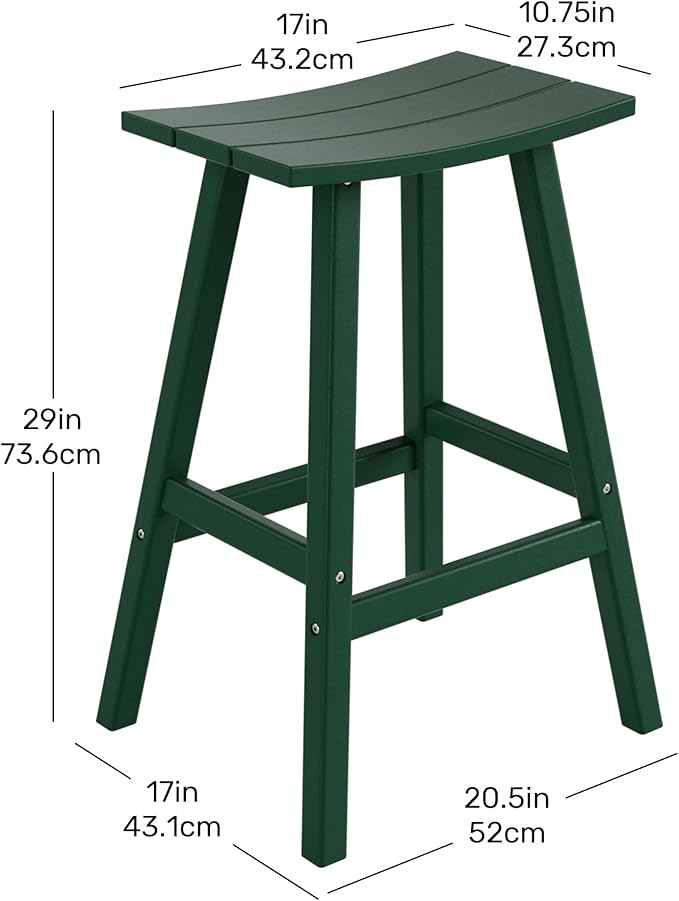 Costaelm All-Weather Bar Stools Set of 2, 29" Height Outdoor Bar Stools, Adirondack Poly Patio Bar Stool for Patio, Deck, Kitchen Counter and Garden, Dark Green