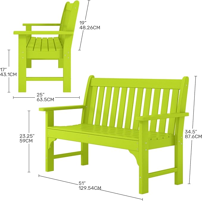 Costaelm Garden Bench, Farmhouse Park Front Porch for Entryway Bench Outdoor Seating Low Bench Patio Bench Outside/Indoor, Lime