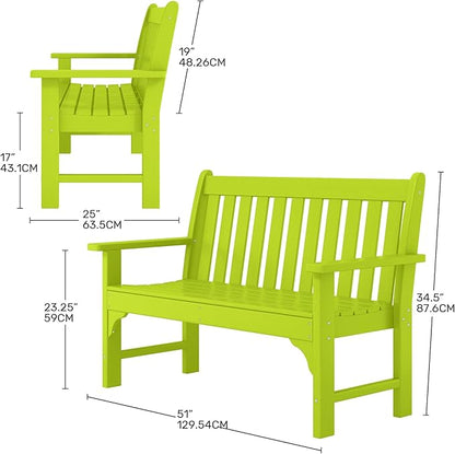 Costaelm Garden Bench, Farmhouse Park Front Porch for Entryway Bench Outdoor Seating Low Bench Patio Bench Outside/Indoor, Lime