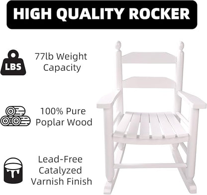 Toddler Rocking Chair Wooden Kids Comfy Recliner Rocker for Ages 3-6 Baby Lounge Chair Indoor Outdoor Children Playroom Anti-Tip Design Safe & Sturdy White