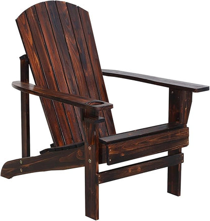 Folding Adirondack Chair, Weather Resistant Outdoor Patio Chair with Cup Holder for Lawn, Backyard, Poolside(Brown)