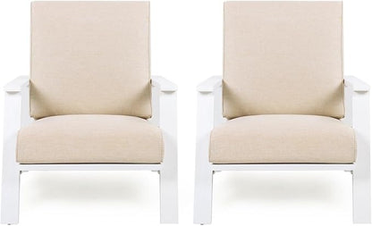 Merax Acacia Wood Outdoor Chaise Lounge Chair Set of 2, Patio Reading Lazy Recliner Sofa Couches Seating with Weather-Resistant Upholstered Cushions for Balcony Outside Pool, Beige+White
